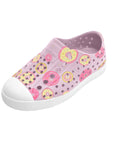 Native Shoes Jefferson kids sneaker in Barely Pink and Shell White with pink donut print