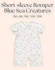 Short-Sleeve Zipper Romper - Blue Sea Creatures | Personalisable Gift