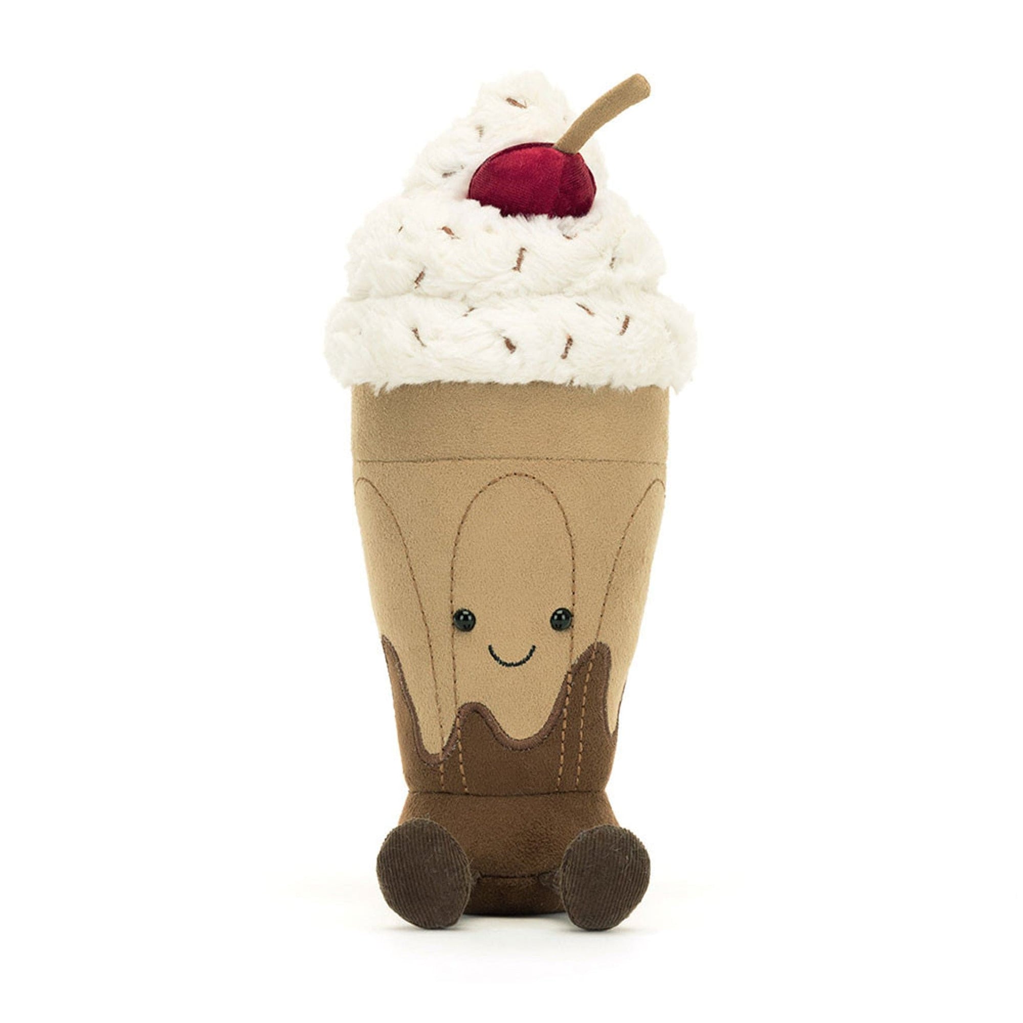 Amuseable chocolate milkshake plush toy with cherry