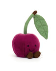 Amuseables Cherry plush toy with green leaf and soft pink body, front view