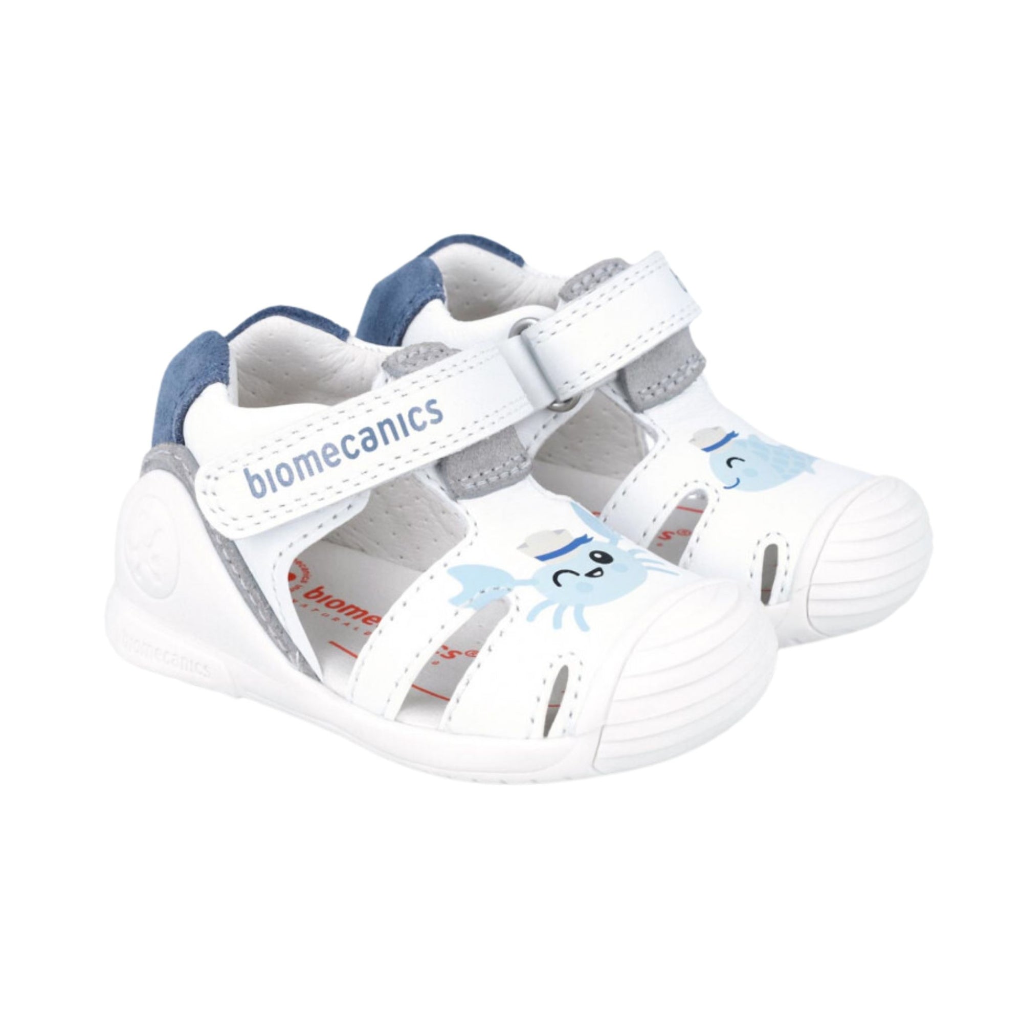 Biomecanics Biogateo White Sandals with Sailor Blue Fish