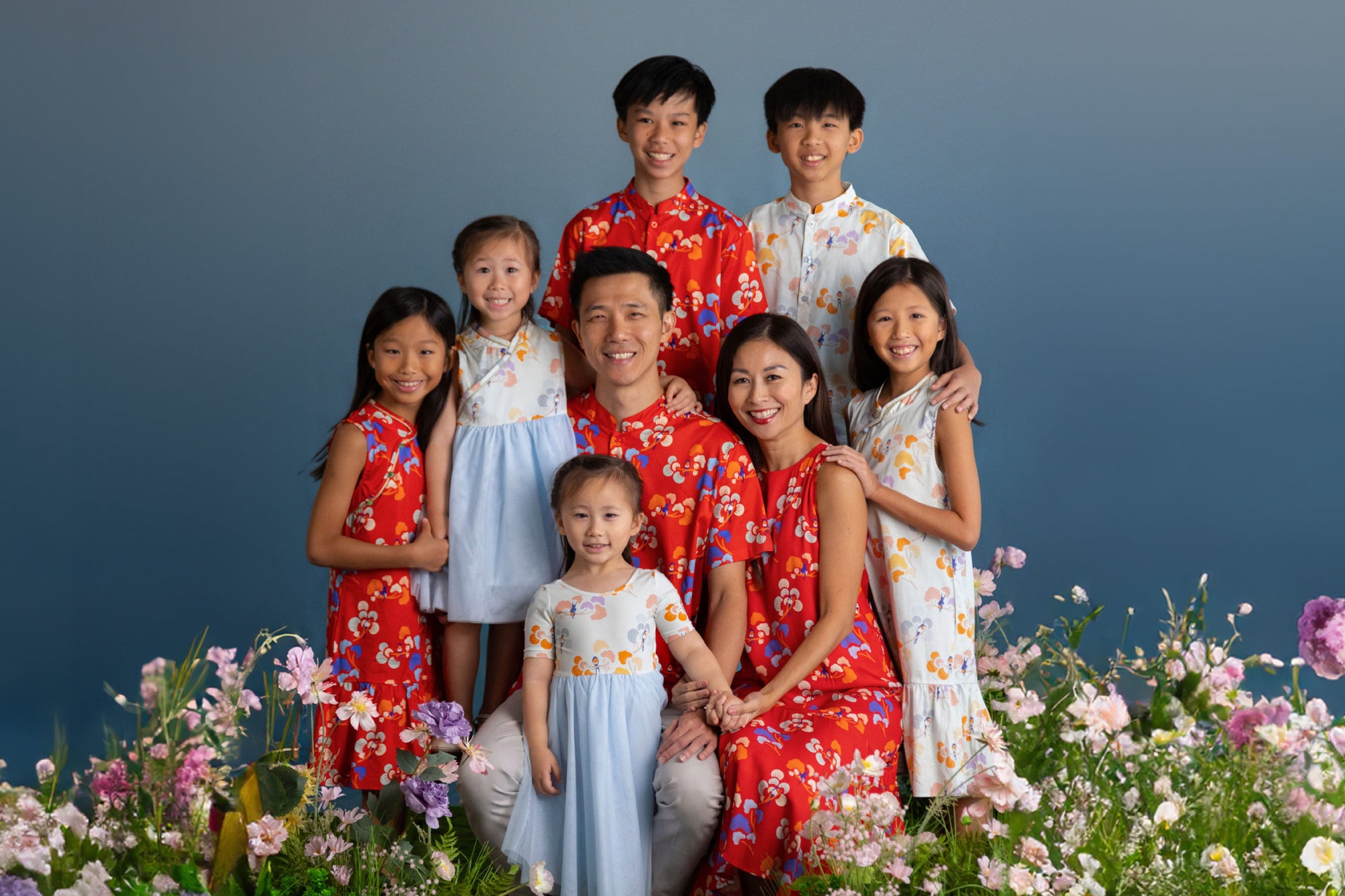 Family in festive outfits
