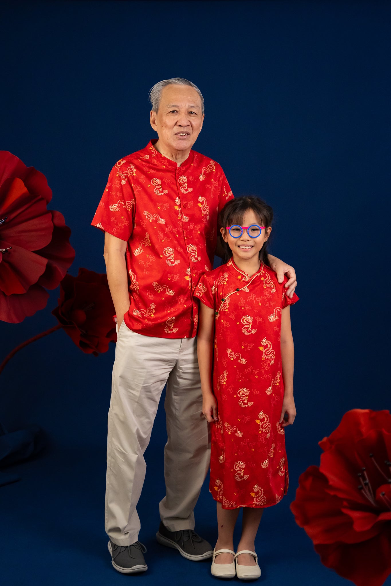 Men&#39;s Mandarin-collared Shirt - Red Dragon Pearl