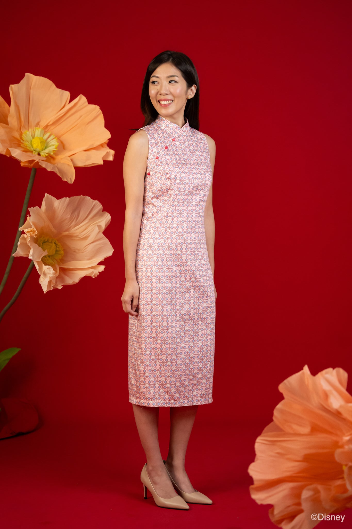 Ladies Peony Cheongsam - Pink Mickey Tiles