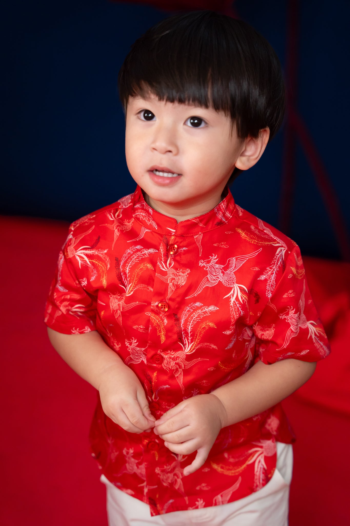 Mandarin-collared Shirt - Red Phoenix