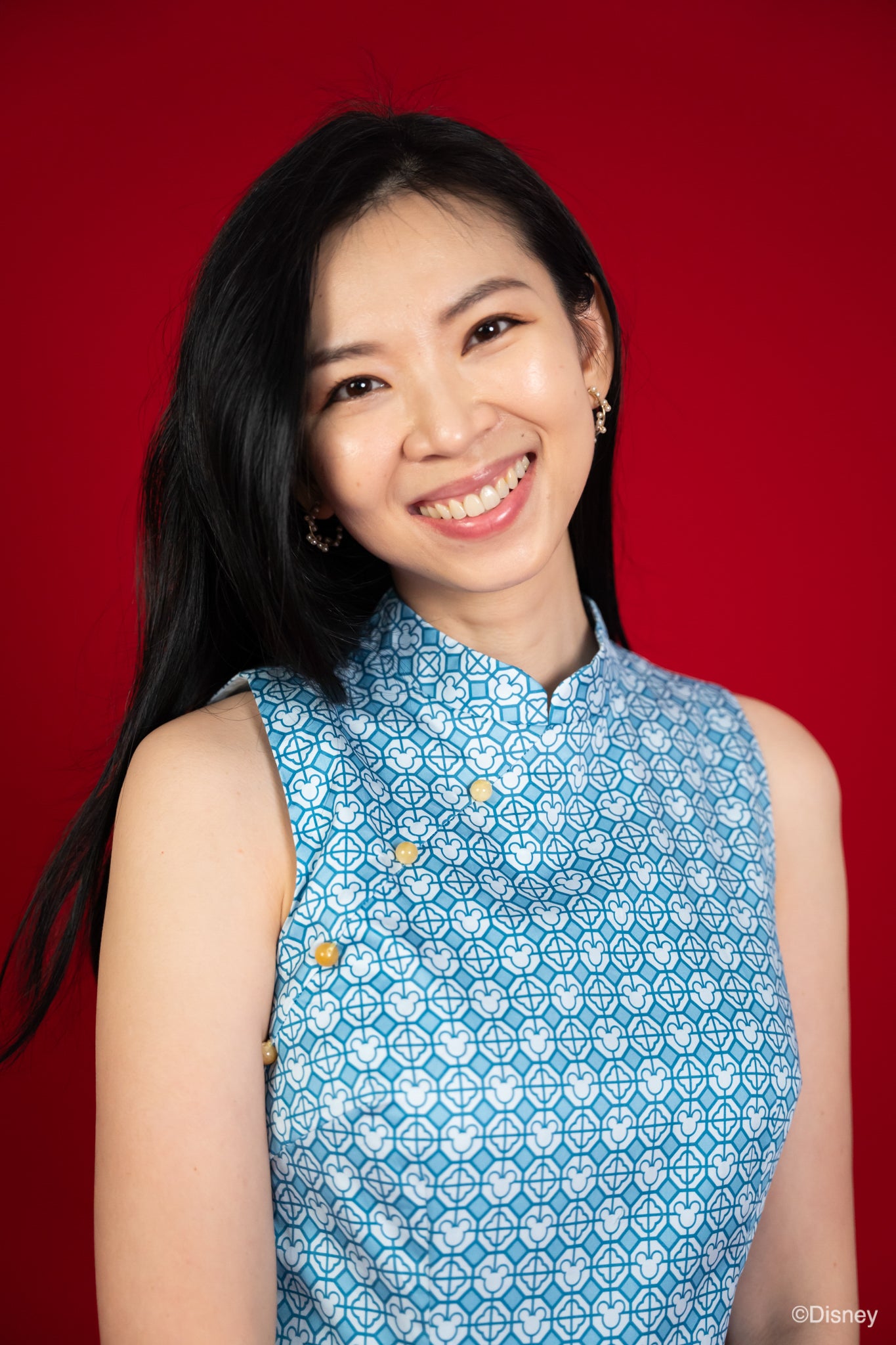 Ladies Peony Cheongsam - Blue Mickey Tiles