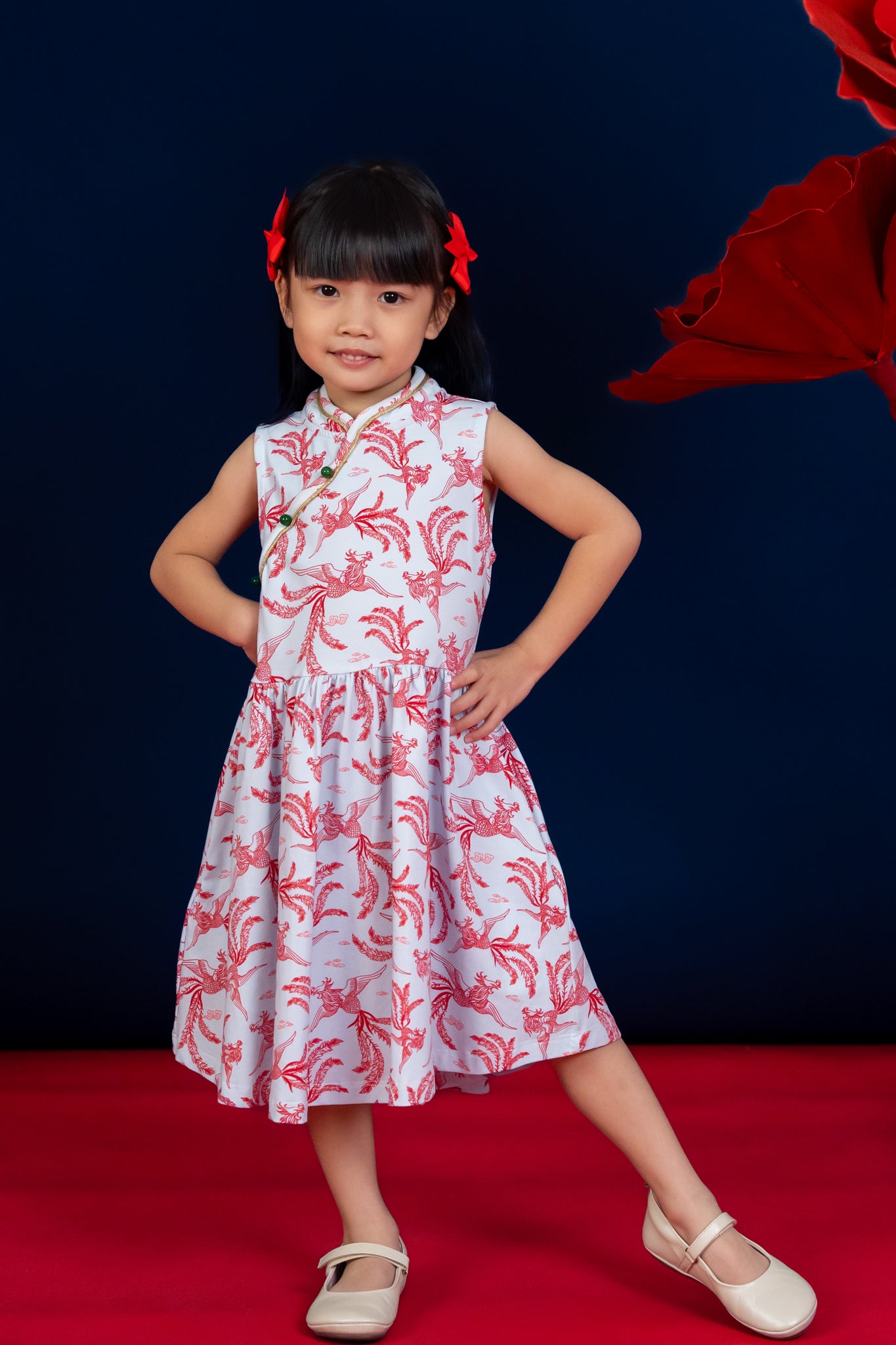 Jersey Luna Cheongsam - Blue-Red Phoenix