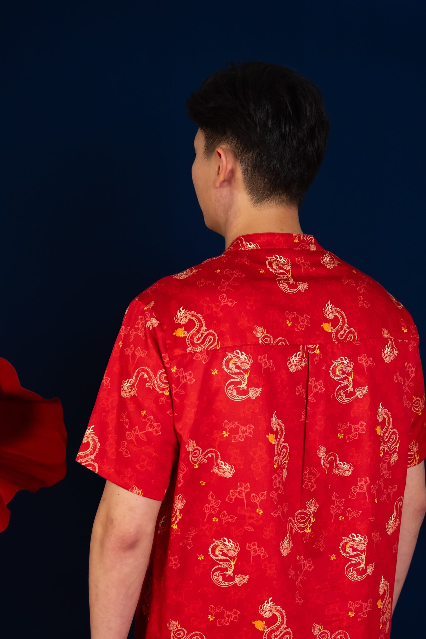 Men&#39;s Mandarin-collared Shirt - Red Dragon Pearl