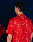 Men's Mandarin-collared Shirt - Red Dragon Pearl