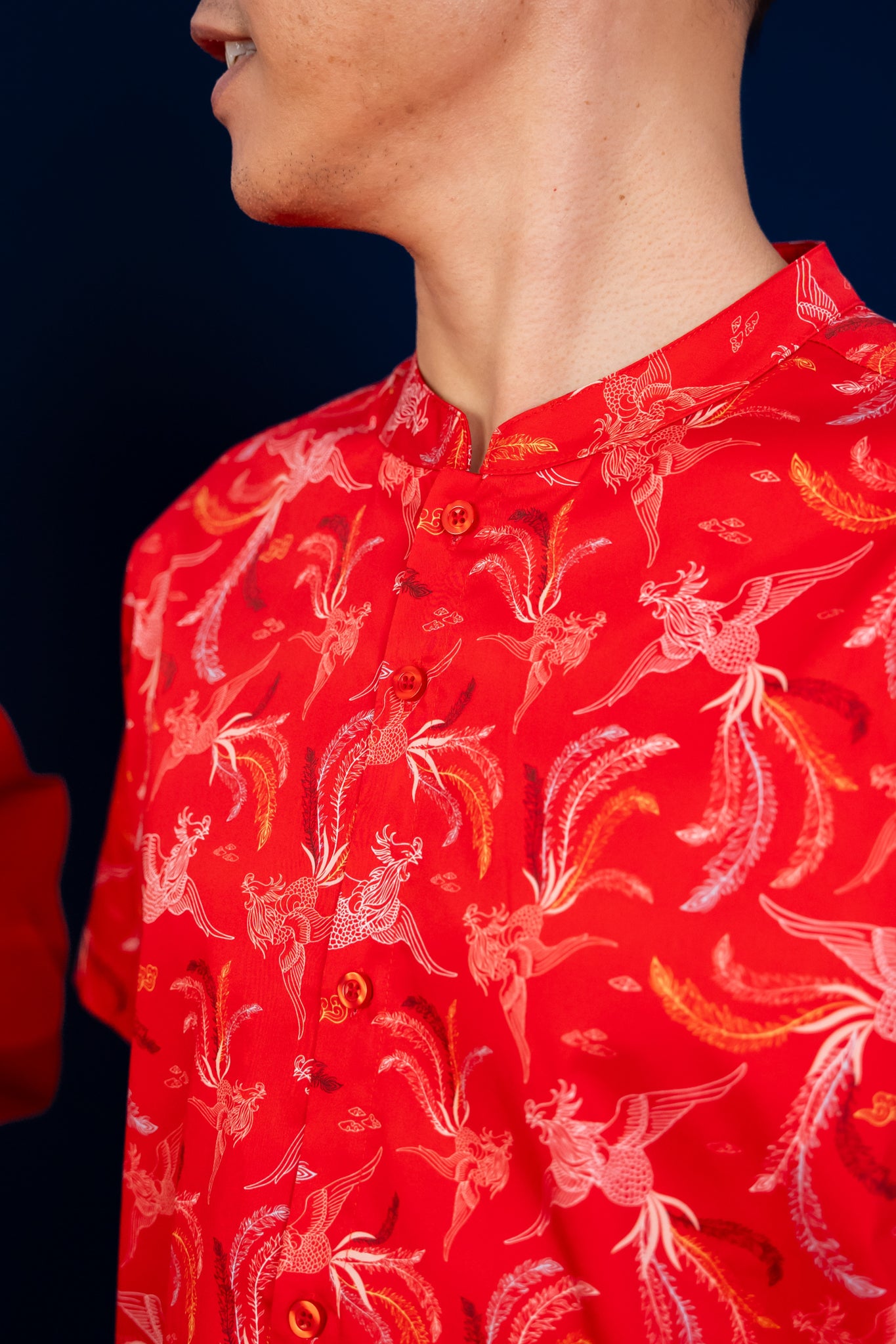 Men's Mandarin-collared Shirt -  Red Phoenix