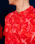 Men's Mandarin-collared Shirt - Red Phoenix
