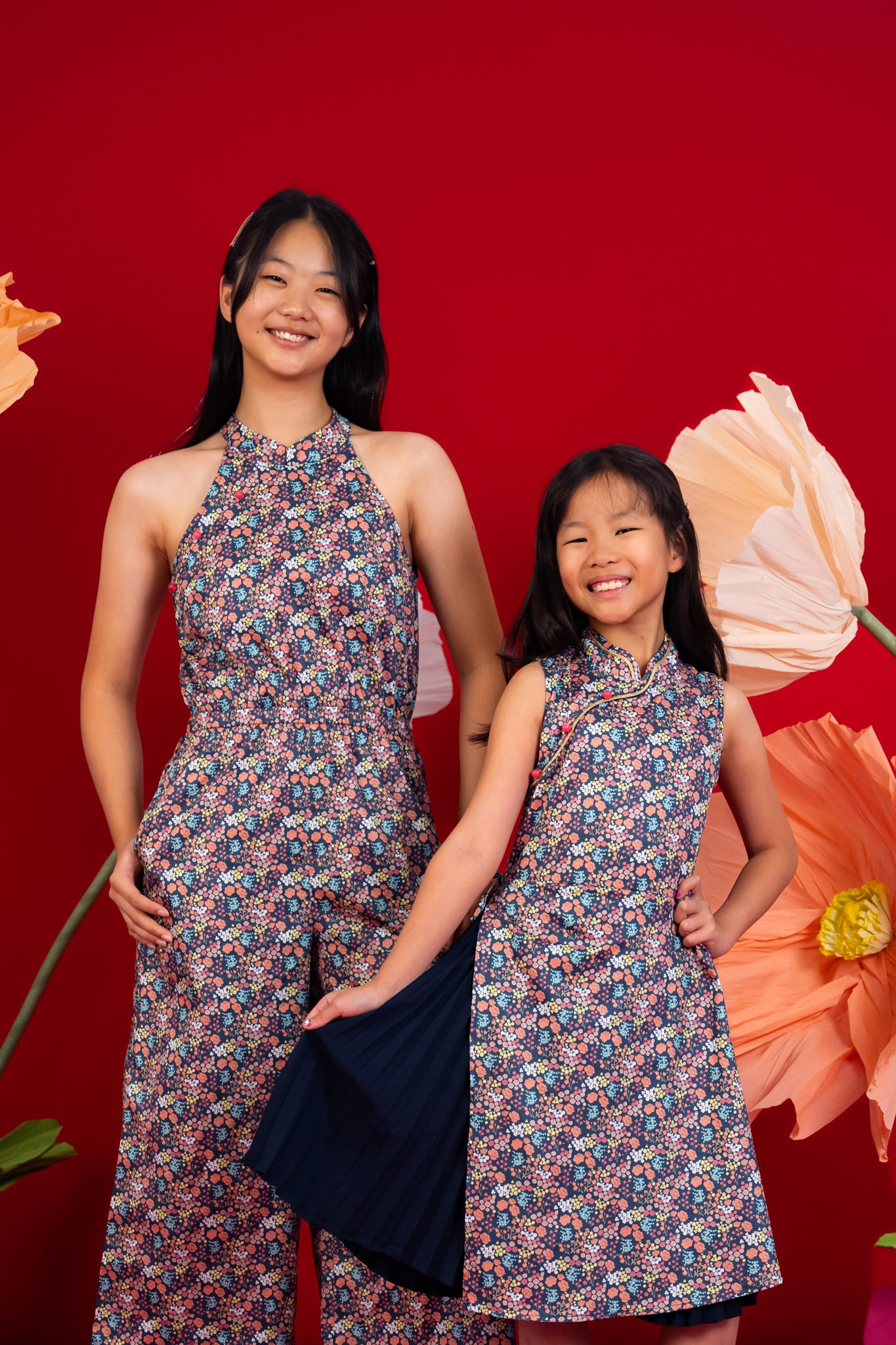 Wrap Cheongsam - Navy Floral