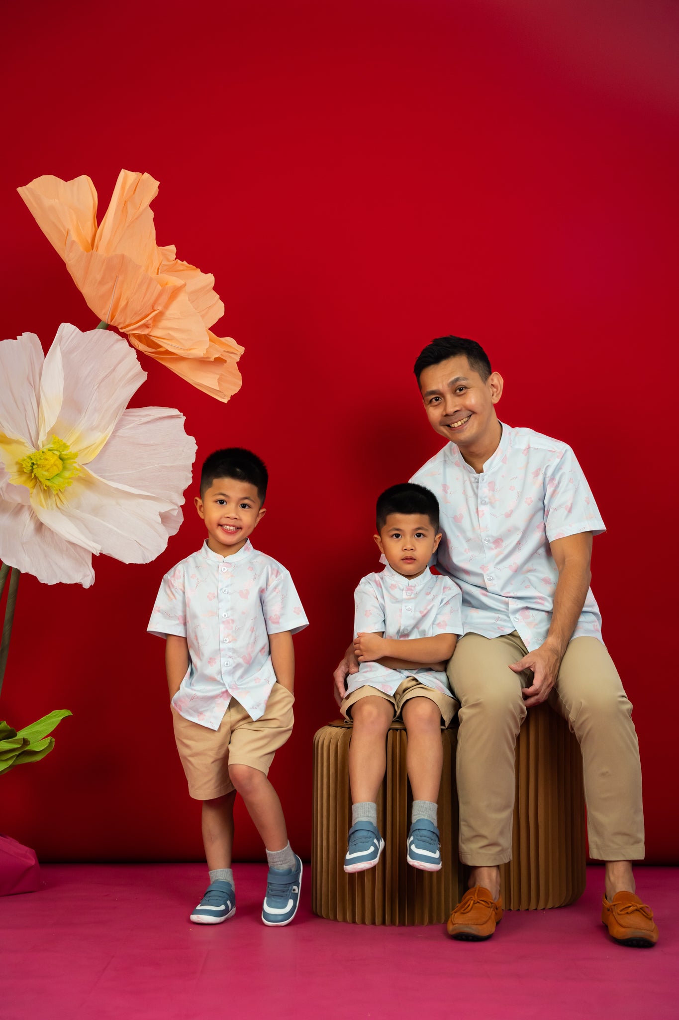 Mandarin-collared Shirt - Blue Blossom Lily