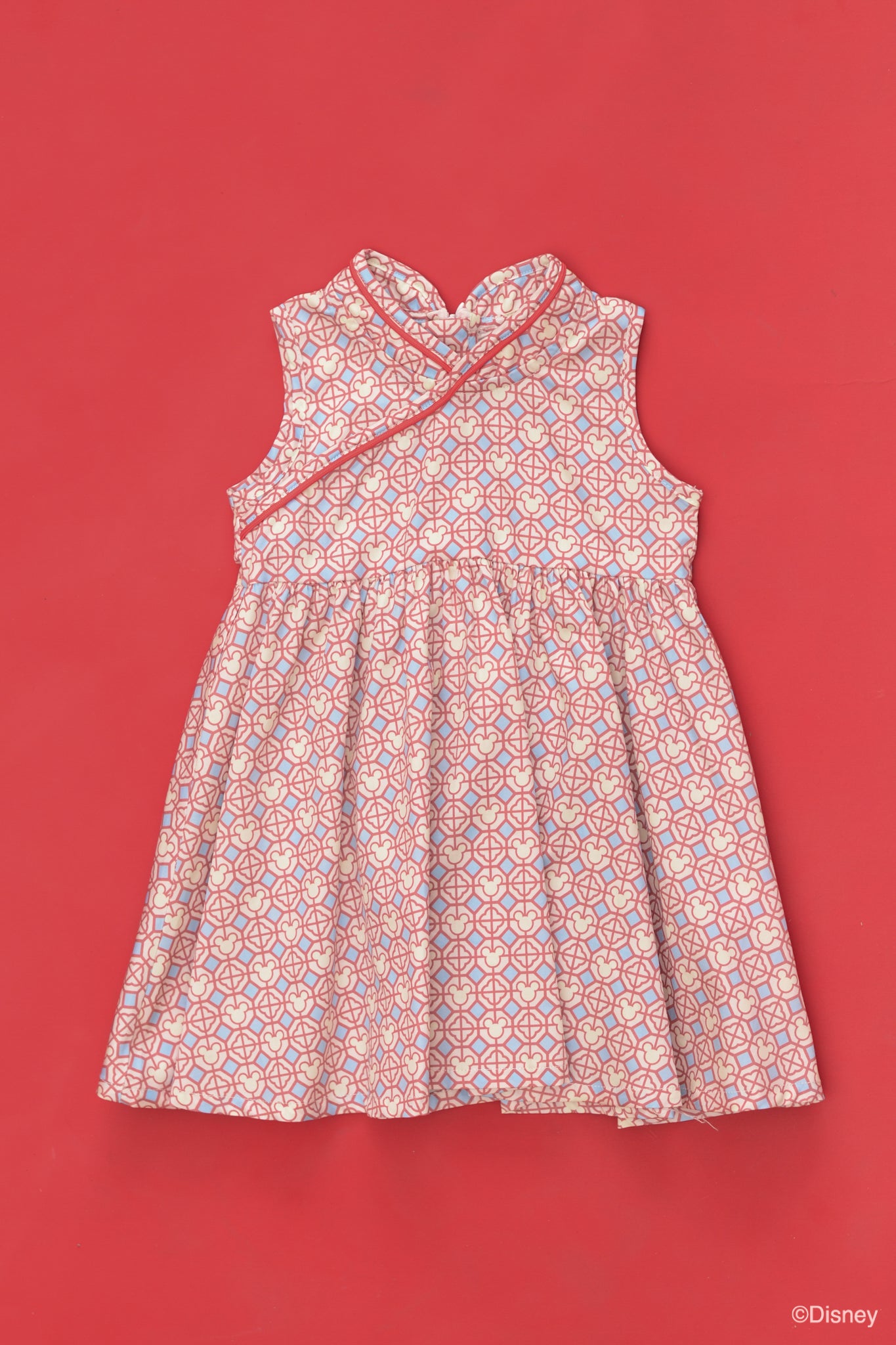 Flare Cheongsam - Pink Mickey Tiles