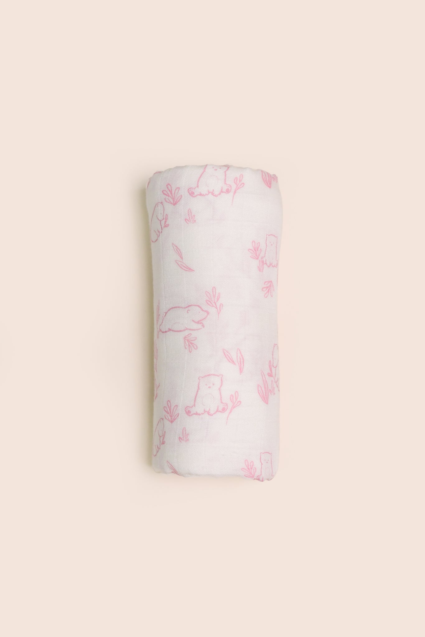 Bamboo Muslin Swaddle - Beary Pink