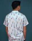 Men's Mandarin-collared Shirt - Turquoise Vases