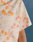 Men's Mandarin-collared Shirt - Cream Orchid Garden