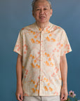 Men's Mandarin-collared Shirt - Cream Orchid Garden
