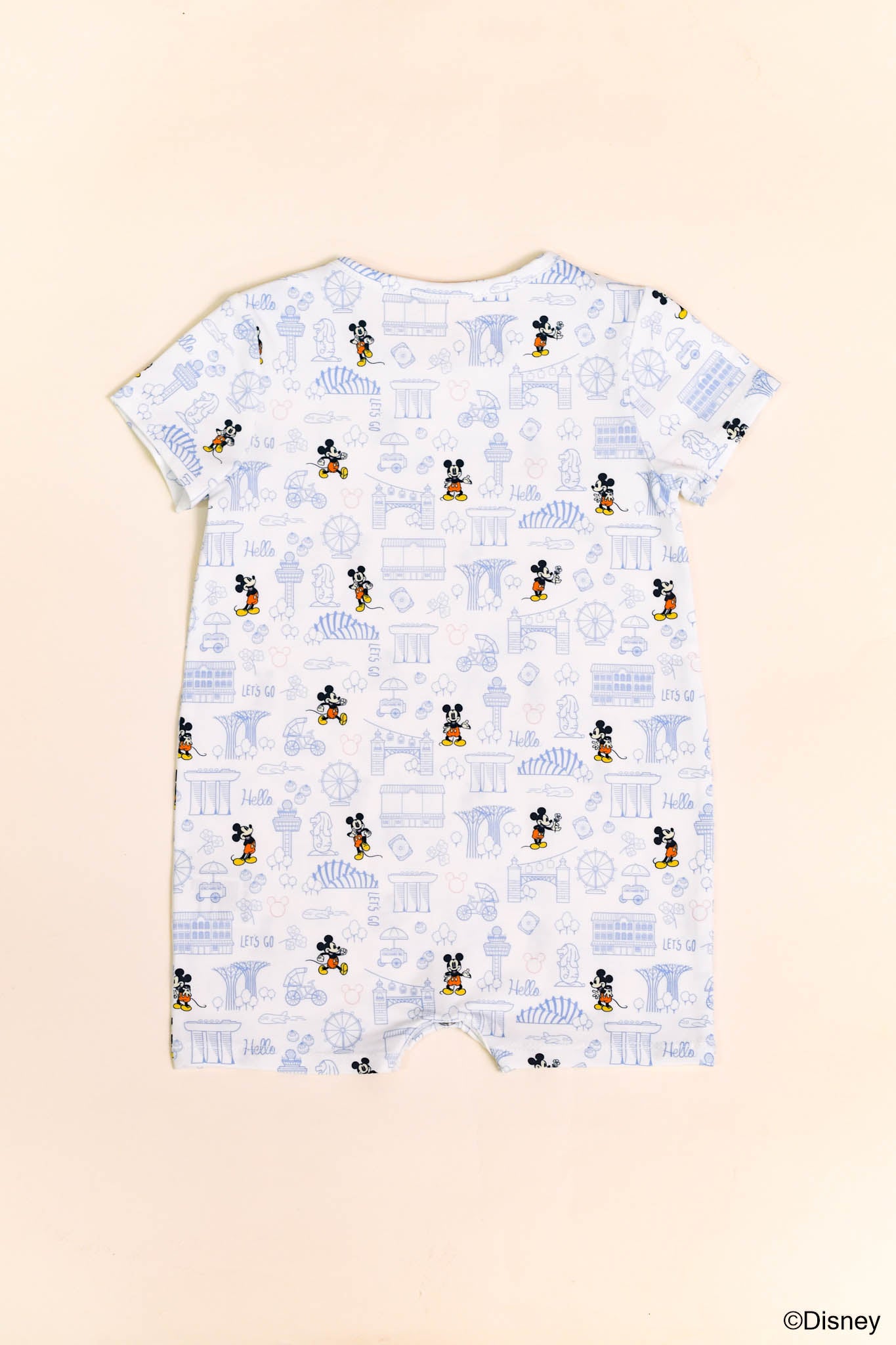 Short-sleeve Romper - Blue Hello Mickey
