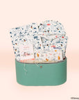 turquoise gift box - jersey blanket, personalised hooded robe, swaddle and baby milestone card