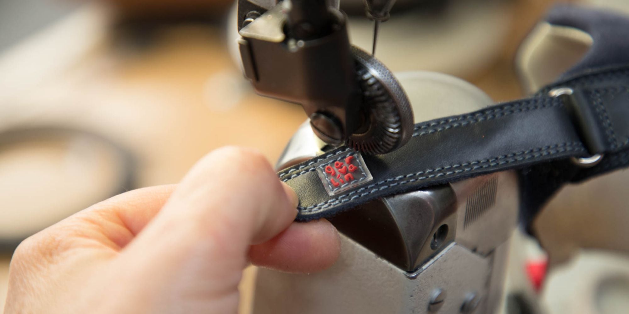 Sewing machine stitching leather strap - Image Features