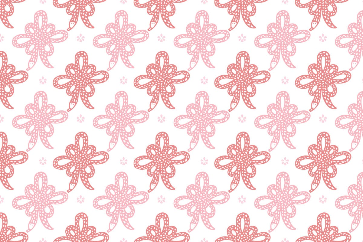 Knotty Snake pattern of red and pink bows on white