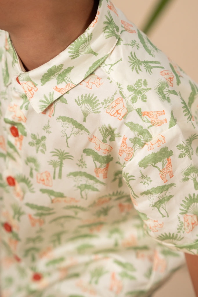 Little Man Shirt - Green Safari