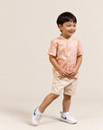 Mandarin-collared Shirt - Pink Floral Bamboo