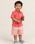 Little Man Shirt - Peach Red Mosaic