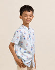 Mandarin-collared Shirt - Turquoise Vases