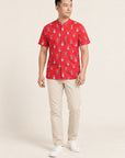 Men's Mandarin-collared Shirt - Red Vases
