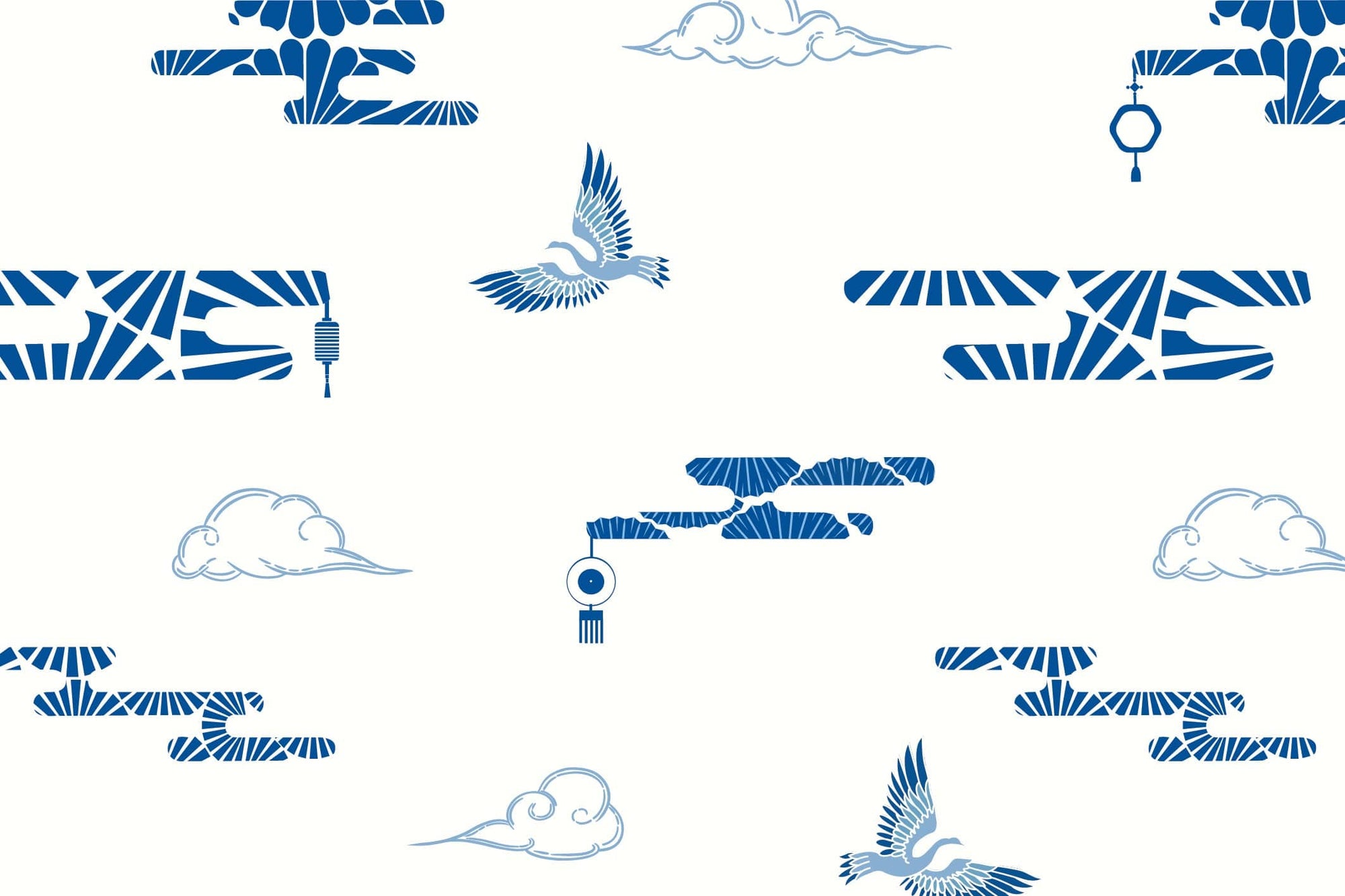 Porcelain cloud print with cranes, design -02