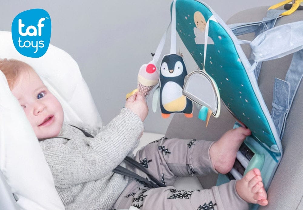 Taf Toys baby playing with penguin toy in Product Collection