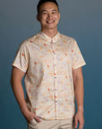 Men's Mandarin-collared Shirt - Coral Flutter Spring