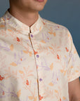 Men's Mandarin-collared Shirt - Coral Flutter Spring