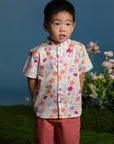 Mandarin-collared Shirt - Colourful Chrysanthemums