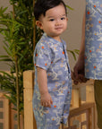 Mandarin-collared Romper - Blue Lucky Bonsai