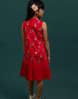 Drop Waist Cheongsam - Red Vases