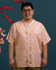 Men's Mandarin-collared Shirt - Pink Floral Bamboo