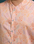 Men's Mandarin-collared Shirt - Pink Floral Bamboo