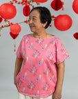 Ladies Becca Top - Pink Floral Lanterns