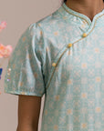 Giselle Cheongsam - Teal Plaid Tiles