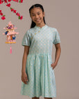 Giselle Cheongsam - Teal Plaid Tiles