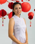 Ladies Mini Peony Cheongsam - Pink Teal Mosaic