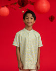 Mandarin-collared Shirt - Yellow Blue Mosaic