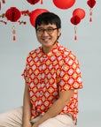 Men's Mandarin-collared Shirt - Red Lucky Coins