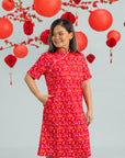 Ladies Wendy Cheongsam - Red Floral Bamboo