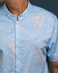Men's Mandarin-collared Shirt - Blue Cranes