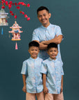 Men's/Boys Mandarin-collared Shirt - Blue Cranes