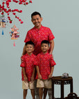 Red Floral Bamboo | Men's/Boys Mandarin-collared Polo Tee